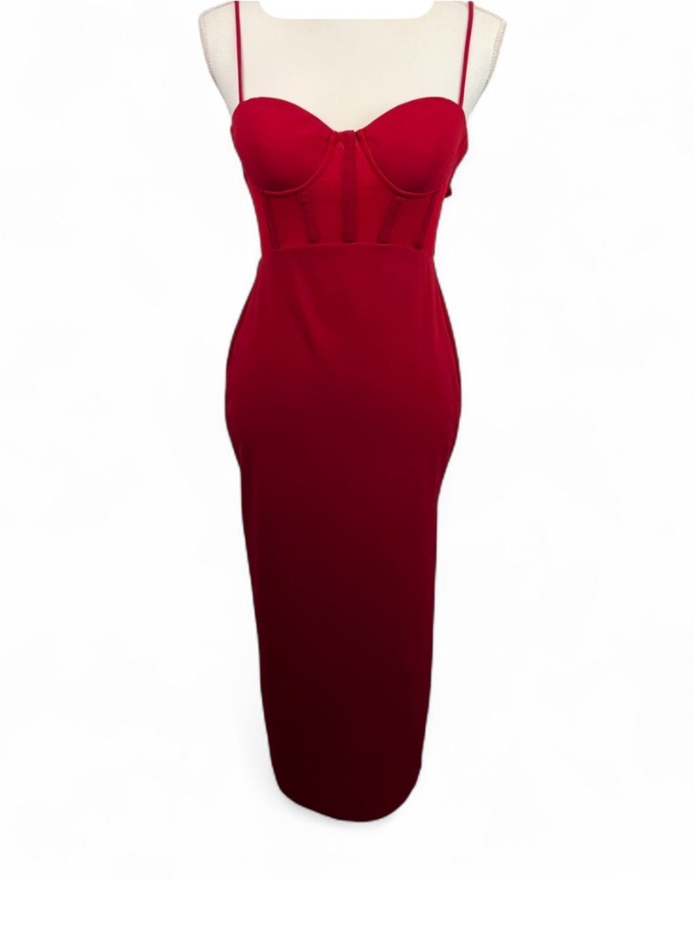 ASTR The Label | Red Contrast Mesh  Bustier Midi Dress